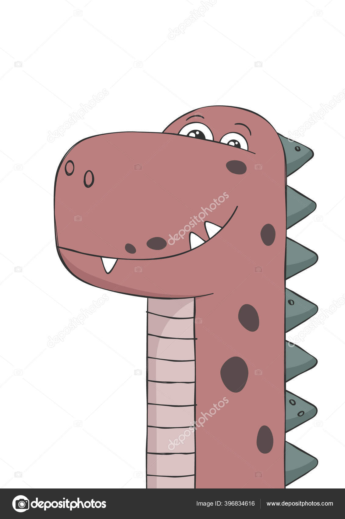 Pink cartoon dinosaur. Children's illustration for a poster