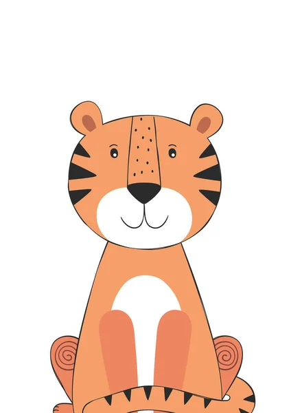 Tiger carino doodle mano disegnato personaggio dei cartoni animati. Poster per la cameretta. Stampa infantile per vivaio. Il design può essere utilizzato per abbigliamento per bambini, biglietto di auguri, invito, baby shower. Illustrazione vettoriale. Grafiche Vettoriali