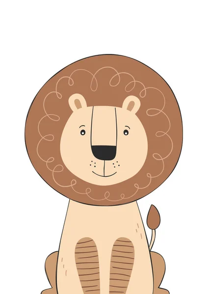 Lion χαριτωμένο doodle χέρι ζωγραφισμένα χαρακτήρα κινουμένων σχεδίων. Αφίσα για το παιδικό δωμάτιο. Παιδικό αποτύπωμα για παιδικό δωμάτιο. Σχεδιασμός μπορεί να χρησιμοποιηθεί για τα παιδιά ένδυσης, ευχετήρια κάρτα, πρόσκληση, μωρό ντους. Εικονογράφηση διανύσματος. Royalty Free Εικονογραφήσεις Αρχείου