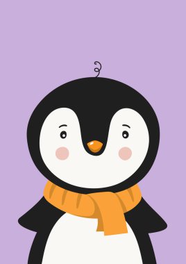 Sevimli penguen atkısı. Bebek odası için poster.