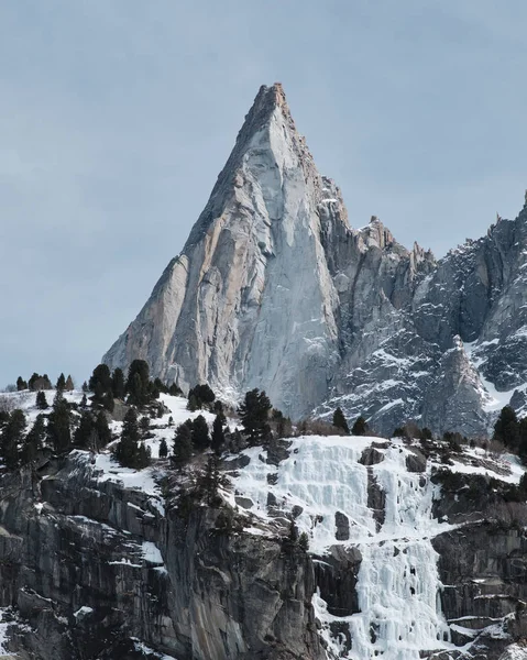 View of the iconic Aiguilles du Dru, peack of the Mont Blanc massif