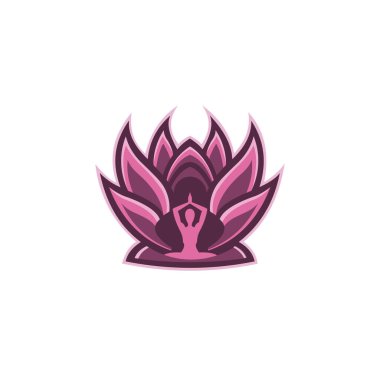 Meditasyon pozisyonunda kadın silueti olan vektör illüstrasyonu, Sağlık Spa Meditasyonu Harmony Logotype kavramı.