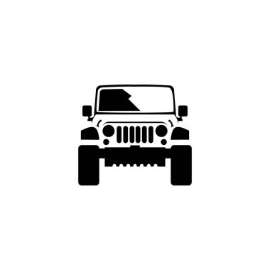 Jeep vektör simgeleri, yaz gezileri ve tatiller, macera ve çapraz kavramlar. Yazdırma, ağ, hücresel ve beyaz arkaplan içeren vektör çizimi.