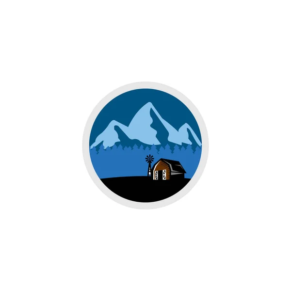 Χειροποίητη Εμπνευσμένη Ετικέτα Ανάγλυφες Διανυσματικές Απεικονίσεις Βουνών Και Πεύκων Υπαίθρια — Διανυσματικό Αρχείο