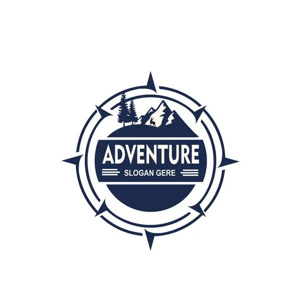 Kompass Logo Design Vorlage Abenteuer Camp Freien College Trekking Vintage — Stockvektor