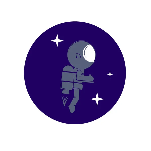 Piccolo Astronauta Guarda Universo Alla Superficie Del Pianeta Elementi Icone — Vettoriale Stock