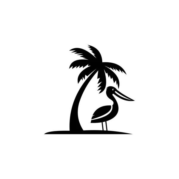 Bela Palmeira Ícone Flamingo Pássaro Tropical Exótico Coleção Animais Zoológico — Vetor de Stock