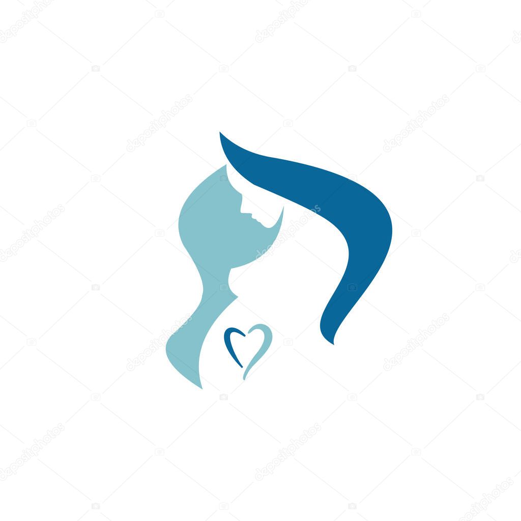 Simple Illustration of Pregnant Woman, healthy mother's logo, nutrition and care for pregnant women logo template