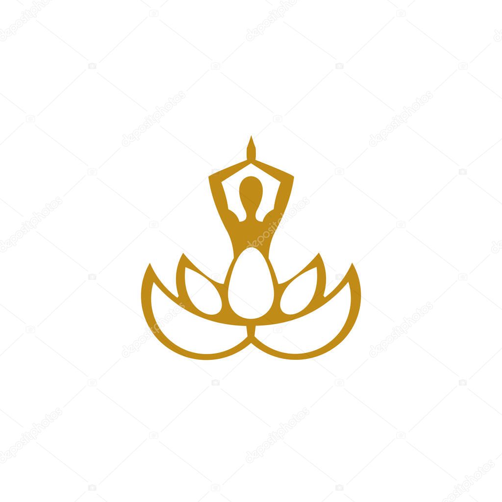 Vector illustration with female silhouette in meditating pose, Health Spa Meditation Harmony Logotype concept.