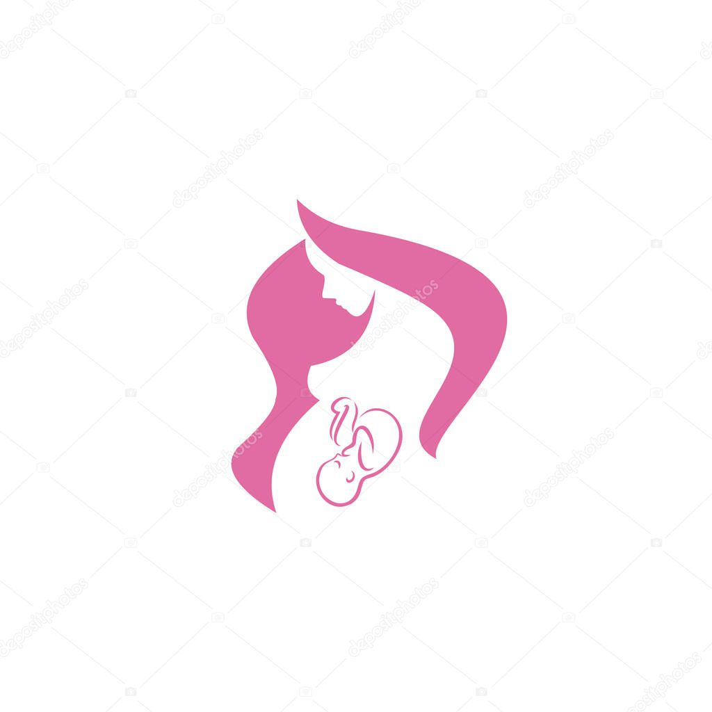 Woman pregnant logo, mother care icon, Vector illustration on white background