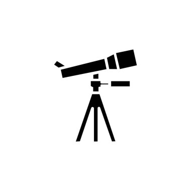 Teleskop simgesi, Bilim, Mobil konsept ve web uygulamaları için temel eğitim simgesi, beyazı izole edilmiş vektör düz illüstrasyon.