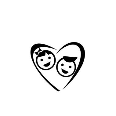 Erkek ve kız birbirlerine aşık oluyorlar logo tasarım şablonu. Sevgililer günü tebrikleri, kalp şeklinde bir çerçeve. Dericiler, davetiyeler, afişler, broşürler, afişler..