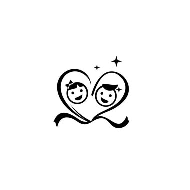 Erkek ve kız birbirlerine aşık oluyorlar logo tasarım şablonu. Sevgililer günü tebrikleri, kalp şeklinde bir çerçeve. Dericiler, davetiyeler, afişler, broşürler, afişler..