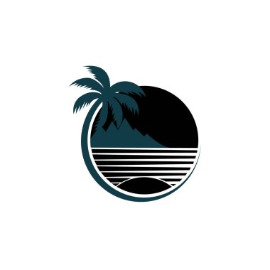 Basit modern tropikal plaj logosu. Yaz Sahili Tatil Logosu, beyaz arka planda izole edilmiş..