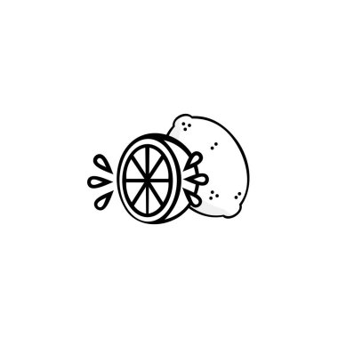 Limon çizimi. Bir dilim limon. Yaz mevsiminde taze limon meyveleri.