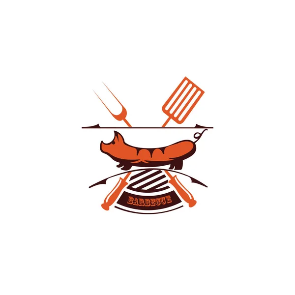 用香肠烧烤器皿 牛排屋烧烤餐厅标志 — 图库矢量图片