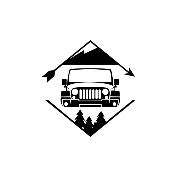 Safari Jeep Tours Expedição Montanha Emblema Jipe Logotipo Escudo Emblema — Vetor de Stock