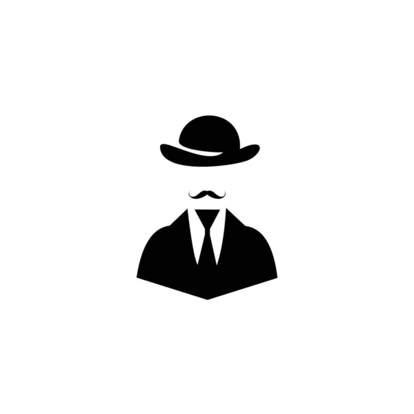 Uomo Con Cappello Giacca Con Cravatta Logo Gentiluomini Design Emblema — Vettoriale Stock