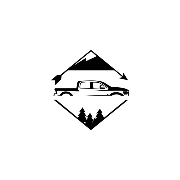 Offroad Pickup Caminhão Elementos Design Expedição Montanha Logotipo Escudo Emblema — Vetor de Stock