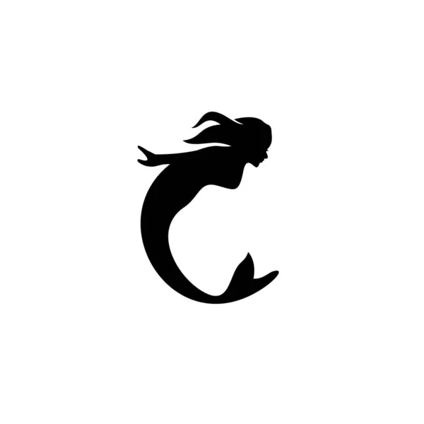 Mermaid Logo Silhouette Beautiful Mermaid Long Hair Water — Stock Vector