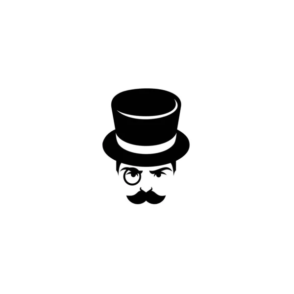 Retro Man Hat Eyepiece Retro Fashion Gentleman Club Label Design — Stock Vector