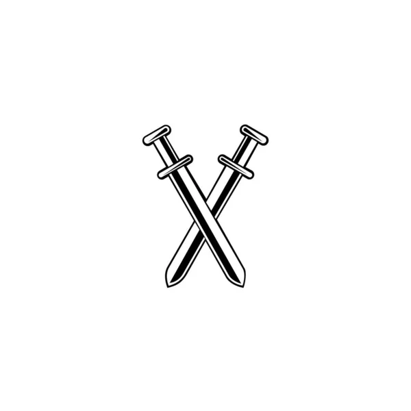 剣のロゴベクトルフラットデザイン 白を基調としたエンブレムデザイン — ストックベクタ