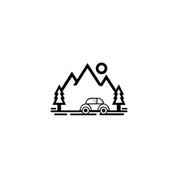 Travel with car. Adventure, vintage car, outdoor recreation, adventures in nature, vacation. vector illustration in flat design.