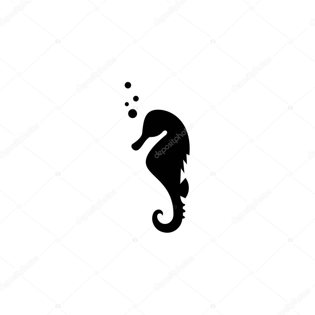 Seahorse graphic icon. Seahorse black sign isolated on white background. Sea life symbol. Tattoo. Logo. Vector illustration