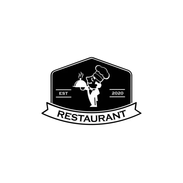 手拿着一盘食物的厨师Resto Logo模板 — 图库矢量图片