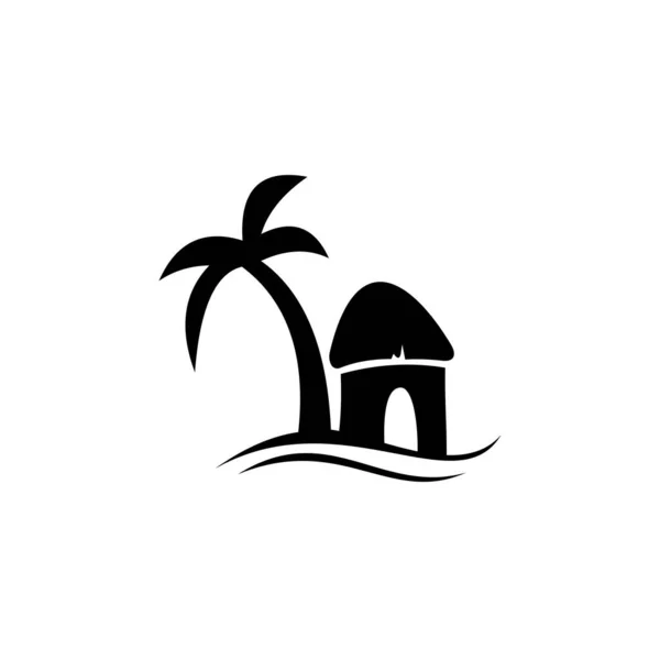 Tropikalny Bungalow Wyspie Oceanie Dom Balijski Konstrukcja Wektora Płaskiego — Wektor stockowy