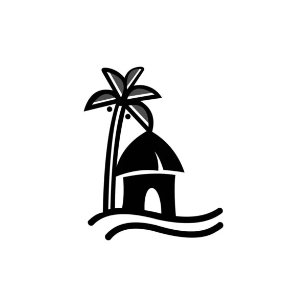 Bungalow Tropical Isla Océano Casa Balinesa Diseño Vector Plano — Vector de stock