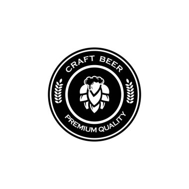 Bira dükkanı logosu, bar rozeti, bira festivali, bira fabrikası. Beyaz arkaplanda izole.