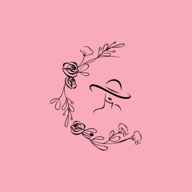 Pembe arka planlı güzellik logosu, minimal doğrusal tarzda çizimler güzellik salonu kozmetik saç spa konsepti konsept ikonu.