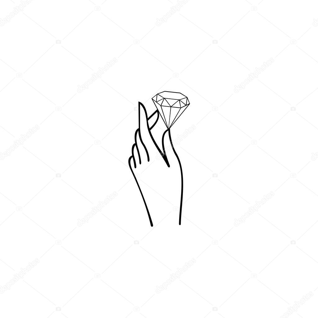 Illustrations in minimal linear style - minimalistic modern art - female portrait and diamond. emblem for beauty studio and cosmetics