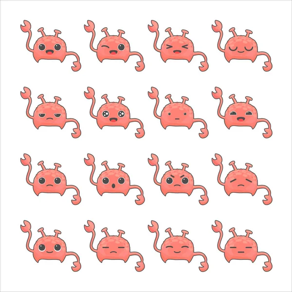 Pembe yengeçli çıkartmalar. Komik kawaii yengeci.