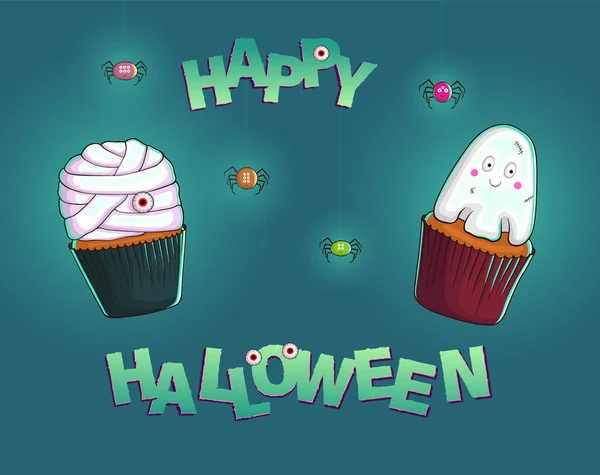 Halloween Cupcakes Cupcake Mit Mumie Und Cupcake Mit Abguß Glühende — Stockvektor