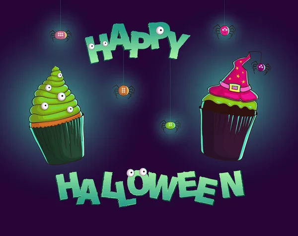 Halloween Cupcakes Cupcake Mit Hexenhut Und Cupcake Mit Augen Auf — Stockvektor