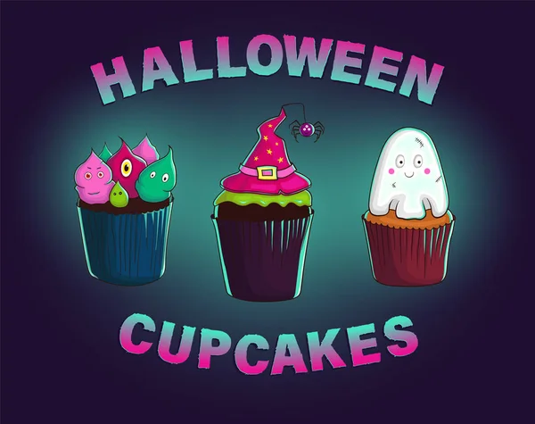 Cupcakes Halloween Cupcake Avec Plâtre Cupcake Avec Chapeau Sorcière Une — Image vectorielle