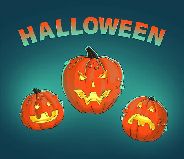 Grattis Halloweenfesten Glad Halloween Text Tecknad Halloween Pumpa Gratulationskort Design — Stock vektor