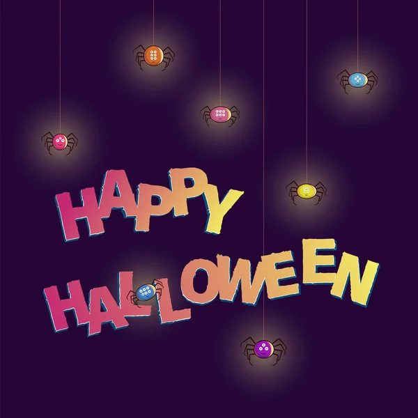 Joyeux Halloween Sur Fond Violet Salutations Halloween Araignées Incandescentes Pour — Image vectorielle