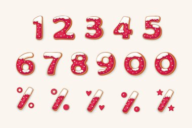 Rakamlar ve yüzde işareti kar ve tatlı serpiştirilmiş zencefilli kurabiye şeklinde.. 