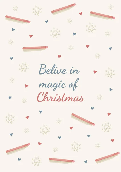 Beyaz arka planda tatlı, kar taneleri ve kalplerle Noel tebrik kartı gibi sihirli bir şekilde yaşa. Pembe tatlılar, mavi ve pembe kalpler, beyaz arka planda beyaz kar taneleri.