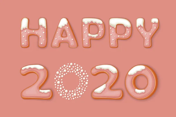 Yeni yılınız kutlu olsun. Pembe arka planda zencefilli kurabiye harfi içeren 2020 vektör çiziminiz kutlu olsun.. 