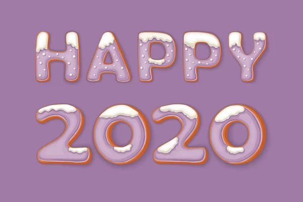 Leylak arkaplan üzerine çizgi film tarzında zencefilli kurabiye harfleriyle 2020 yılınız kutlu olsun..