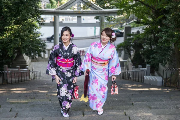 Две Красивые Девушки Традиционном Платье Ходить Открытом Воздухе — стоковое фото