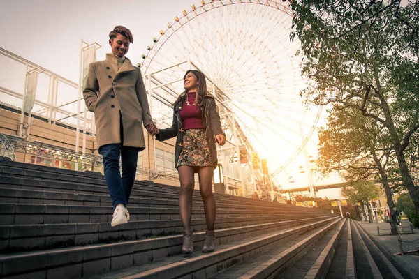 Young Japanese Couple Dating Outdoors — Stock Photo, Image