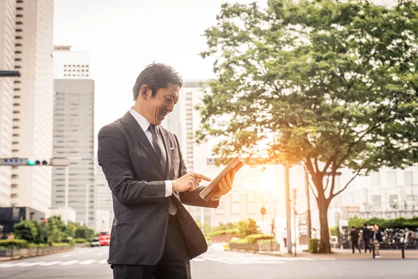 Japanese Businessman Walking Outdoors Asian Man Elegant Suit — Stock Photo, Image