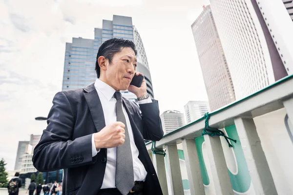 Japanese Businessman Walking Outdoors Asian Man Elegant Suit — Stock Photo, Image