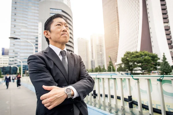 Japanese Businessman Walking Outdoors Asian Man Elegant Suit — Stock Photo, Image