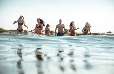 Denizde eğleniyor arkadaşlar